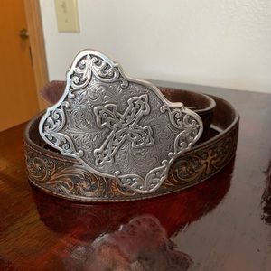 Leather belt and belt buckle